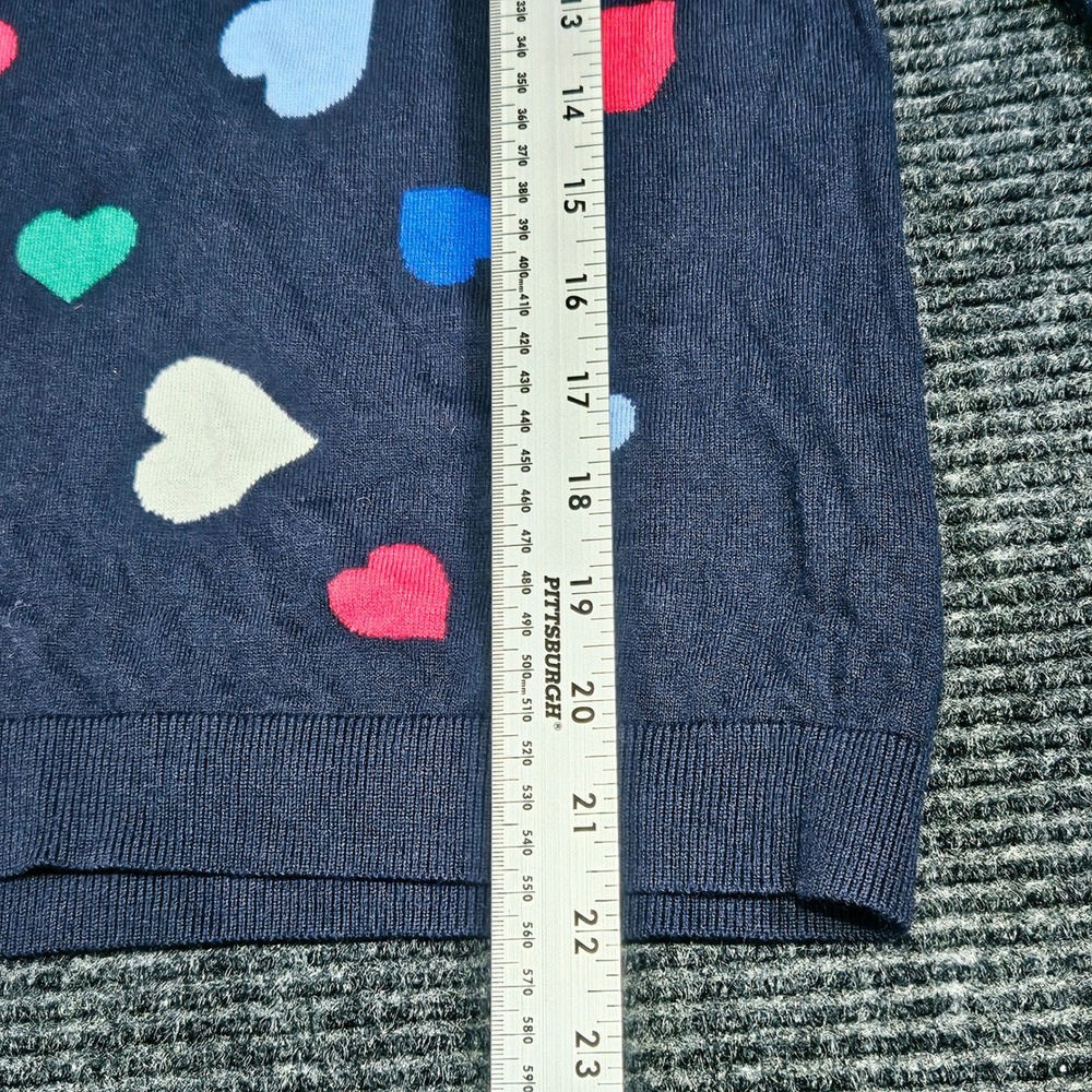 Talbots Petites Navy Blue Multi Color Heart Intarsia Crewneck Sweater Size P - Picture 7 of 7